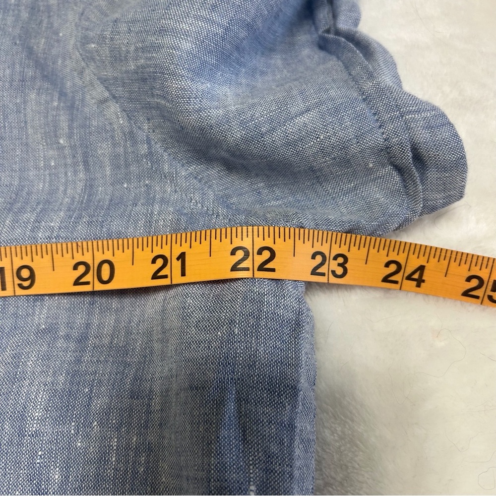 Perry Ellis Men Large Linen Blue Short Sleeve Button Up Casual Dress Shirt Large - Picture 5 of 7